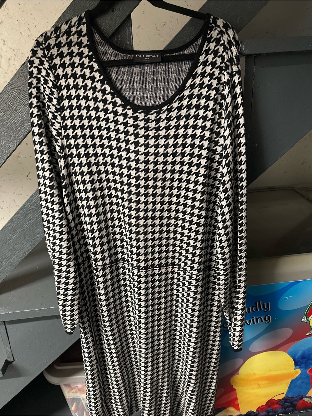Lane Bryant Black and White Houndstooth Midi Dress - Long Sleeve